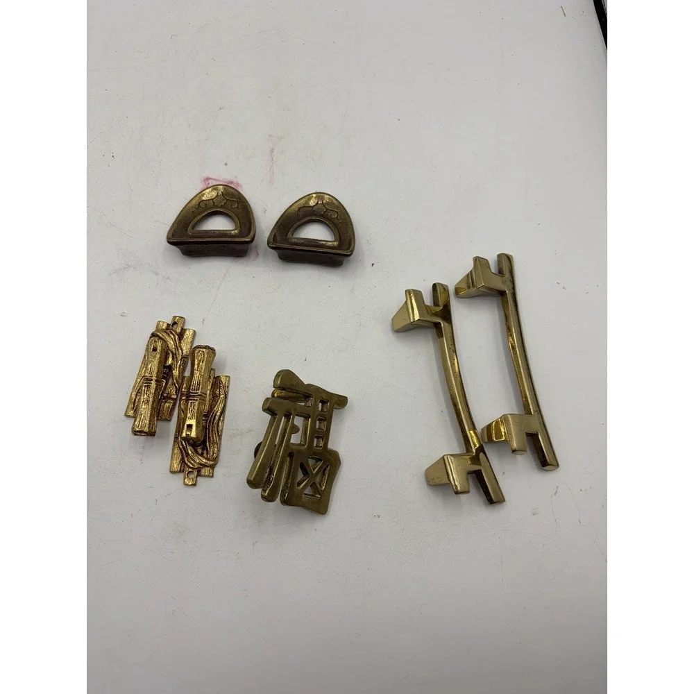 Vintage Brass Cabinet Drawer Pulls Handles Asian Style Hardware Mixed Lot 7‎ Pc